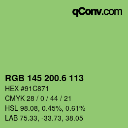 カラーコード: RGB 145 200.6 113 | qconv.com