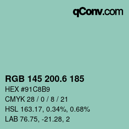 カラーコード: RGB 145 200.6 185 | qconv.com