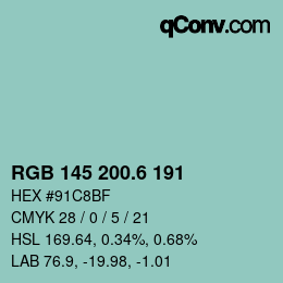 カラーコード: RGB 145 200.6 191 | qconv.com