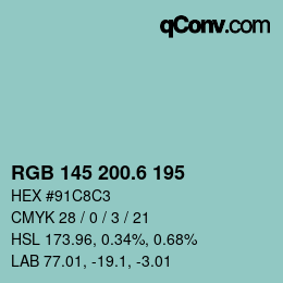 カラーコード: RGB 145 200.6 195 | qconv.com