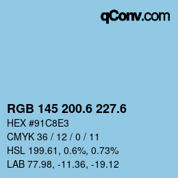 カラーコード: RGB 145 200.6 227.6 | qconv.com