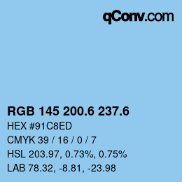 カラーコード: RGB 145 200.6 237.6 | qconv.com