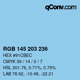 カラーコード: RGB 145 203 236 | qconv.com