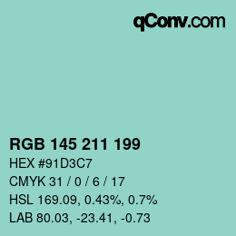 Color code: RGB 145 211 199 | qconv.com