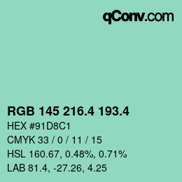 カラーコード: RGB 145 216.4 193.4 | qconv.com