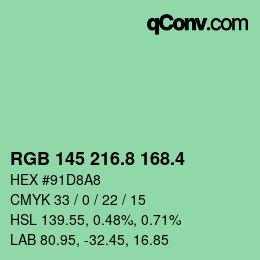 カラーコード: RGB 145 216.8 168.4 | qconv.com
