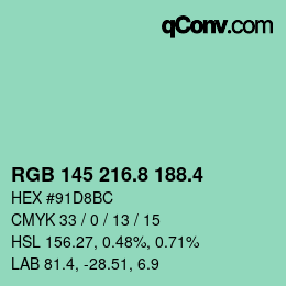 カラーコード: RGB 145 216.8 188.4 | qconv.com