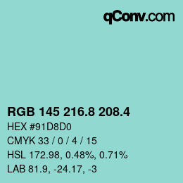カラーコード: RGB 145 216.8 208.4 | qconv.com