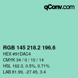 カラーコード: RGB 145 218.2 196.6 | qconv.com