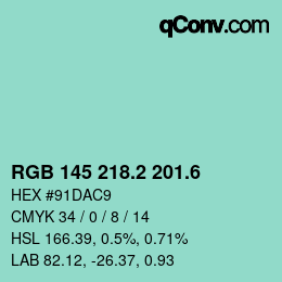 カラーコード: RGB 145 218.2 201.6 | qconv.com