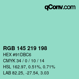 Color code: RGB 145 219 198 | qconv.com