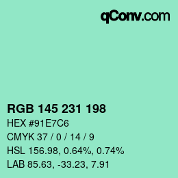 Color code: RGB 145 231 198 | qconv.com