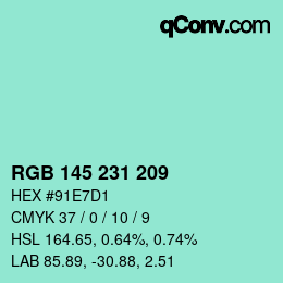 Color code: RGB 145 231 209 | qconv.com