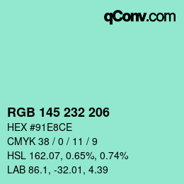 Color code: RGB 145 232 206 | qconv.com