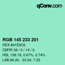 Código de color: RGB 145 233 201 | qconv.com