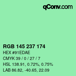 Color code: RGB 145 237 174 | qconv.com