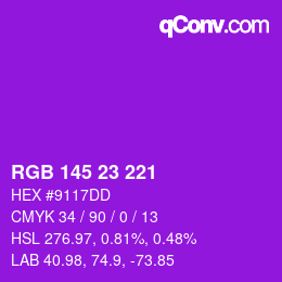 Color code: RGB 145 23 221 | qconv.com