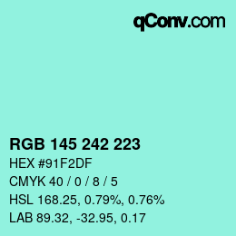 Color code: RGB 145 242 223 | qconv.com