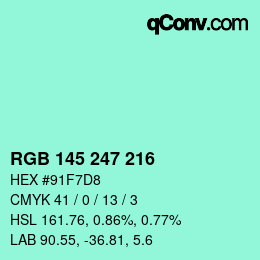 Color code: RGB 145 247 216 | qconv.com
