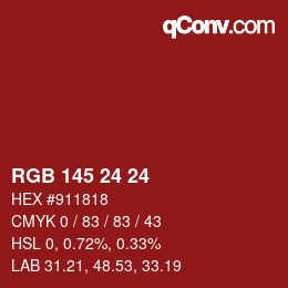 颜色代码: RGB 145 24 24 | qconv.com