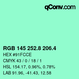 カラーコード: RGB 145 252.8 206.4 | qconv.com
