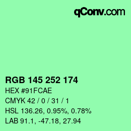 Color code: RGB 145 252 174 | qconv.com