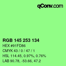 Color code: RGB 145 253 134 | qconv.com
