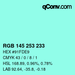 カラーコード: RGB 145 253 233 | qconv.com