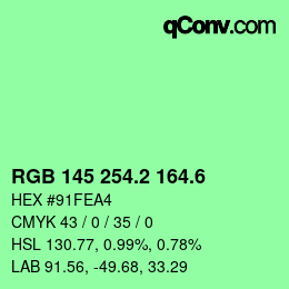 カラーコード: RGB 145 254.2 164.6 | qconv.com