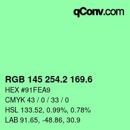 カラーコード: RGB 145 254.2 169.6 | qconv.com