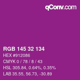 Color code: RGB 145 32 134 | qconv.com