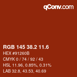 カラーコード: RGB 145 38.2 11.6 | qconv.com