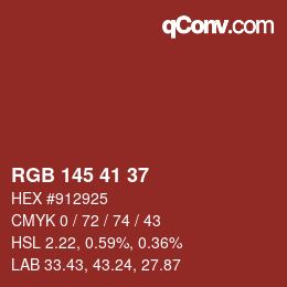 Color code: RGB 145 41 37 | qconv.com