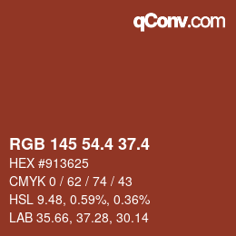 カラーコード: RGB 145 54.4 37.4 | qconv.com