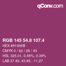 カラーコード: RGB 145 54.8 107.4 | qconv.com