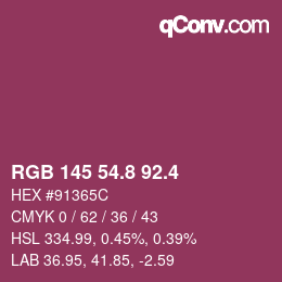 カラーコード: RGB 145 54.8 92.4 | qconv.com