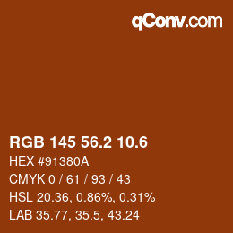 カラーコード: RGB 145 56.2 10.6 | qconv.com