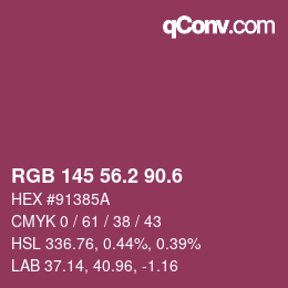 カラーコード: RGB 145 56.2 90.6 | qconv.com