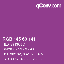 Color code: RGB 145 60 141 | qconv.com