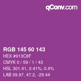 颜色代码: RGB 145 60 143 | qconv.com