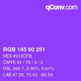 颜色代码: RGB 145 60 251 | qconv.com
