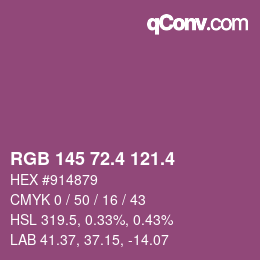カラーコード: RGB 145 72.4 121.4 | qconv.com