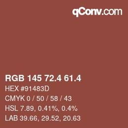 カラーコード: RGB 145 72.4 61.4 | qconv.com