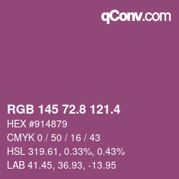 カラーコード: RGB 145 72.8 121.4 | qconv.com