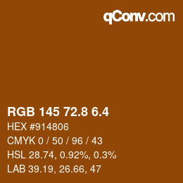 カラーコード: RGB 145 72.8 6.4 | qconv.com