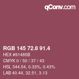 カラーコード: RGB 145 72.8 91.4 | qconv.com