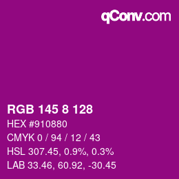 颜色代码: RGB 145 8 128 | qconv.com