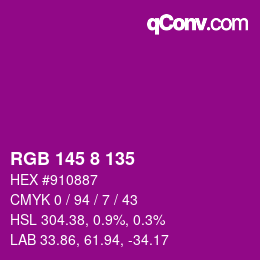 カラーコード: RGB 145 8 135 | qconv.com