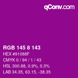 カラーコード: RGB 145 8 143 | qconv.com