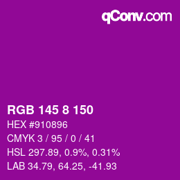颜色代码: RGB 145 8 150 | qconv.com